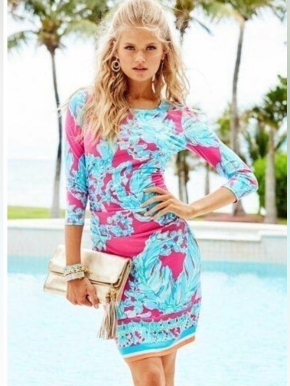 Lilly Pulitzer Madison Dress Capri Pink Beachbound Ruched Sheath Small